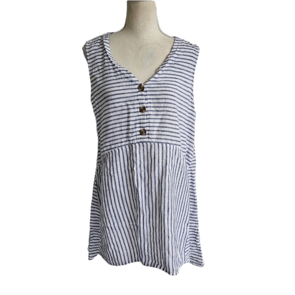 LAST CHANCE - Beach Lunch Lounge Striped Linen Blend Tank Tunic - Picture 2 of 8